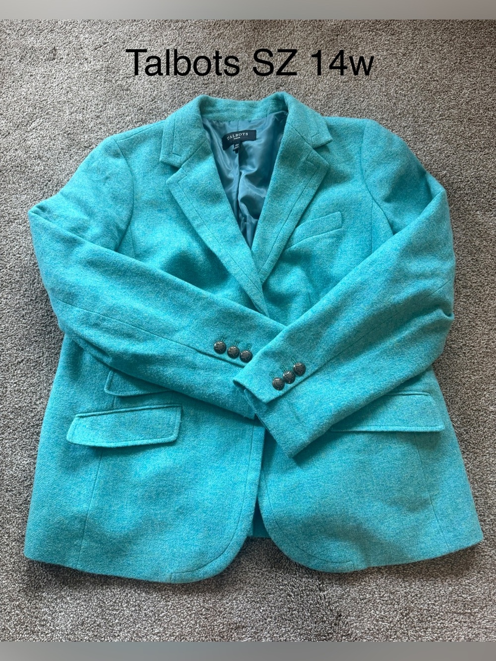 Talbots Turquoise Wool-Blend Tailored Blazer Sz 14w